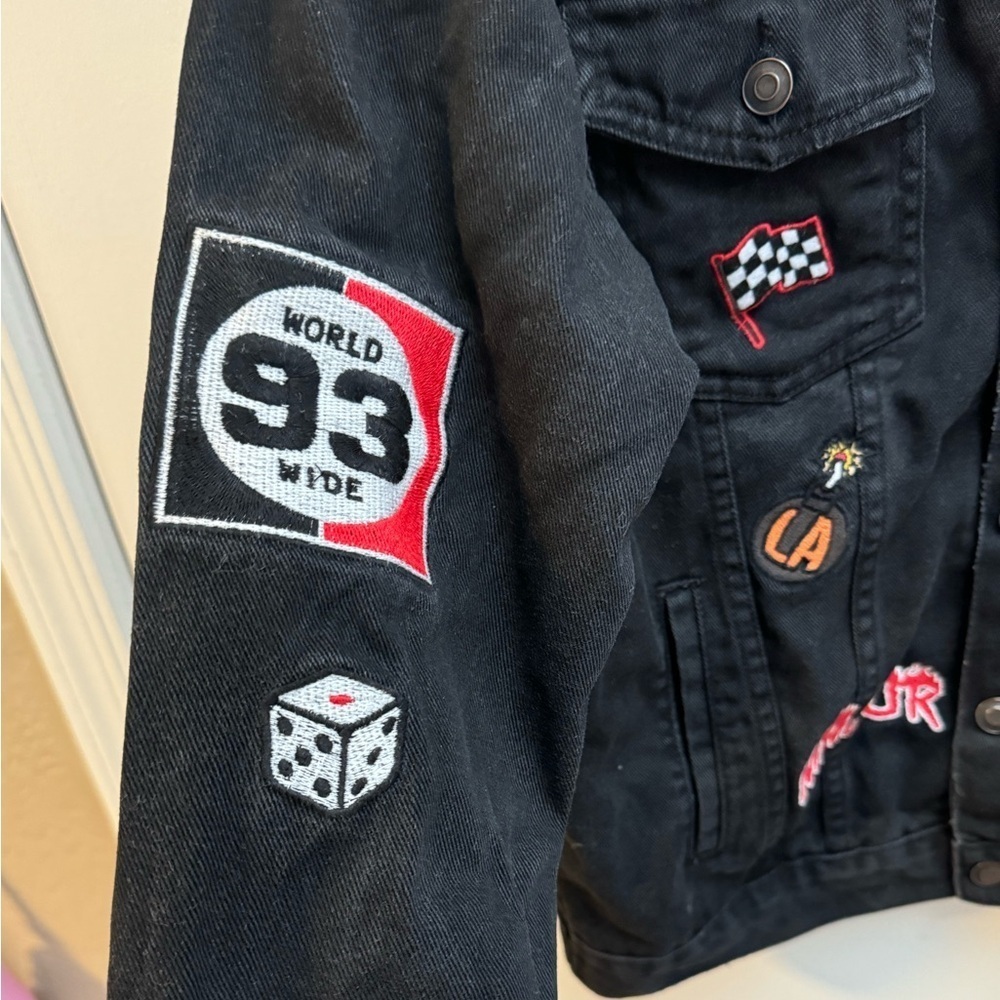 Distressed Patchwork Denim Jacket Unisex Streetwear Vintage Retro Moto Biker - Picture 4 of 15